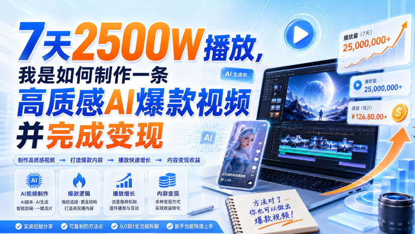 7天2500W播放，我是如何制作一条高质感AI爆款视频并完成变现-资源共享