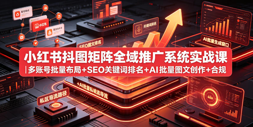 小红书抖图矩阵全域推广系统实战课｜多账号批量布局+SEO关键词排名+AI批量图文创作+合规私域导流完整落地教程-资源共享