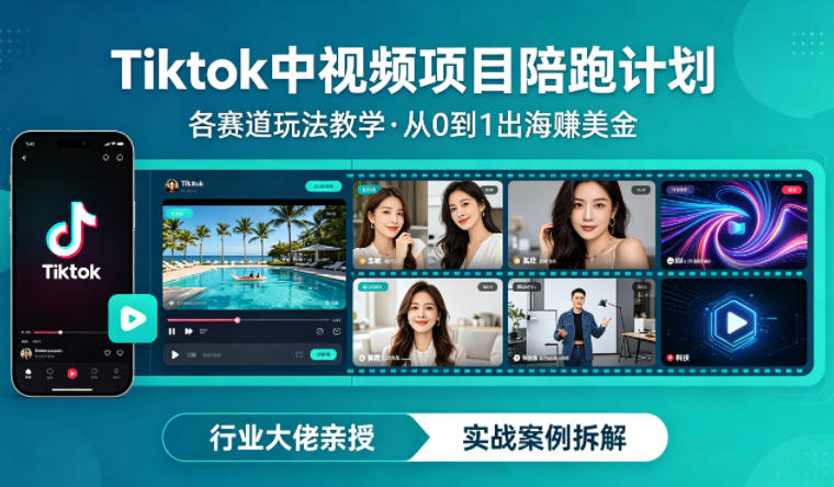 某大佬的Tiktok中视频项目陪跑，涵盖TK各个赛道玩法教学，从0到1出海賺美金-资源共享