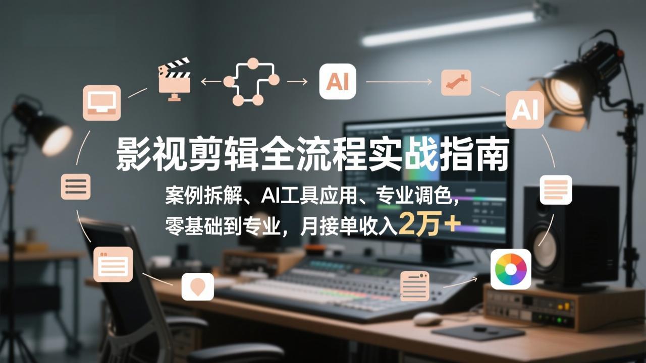 影视剪辑全流程实战指南，案例拆解、AI工具应用、专业调色，零基础到专业，月接单收入2万+-资源共享