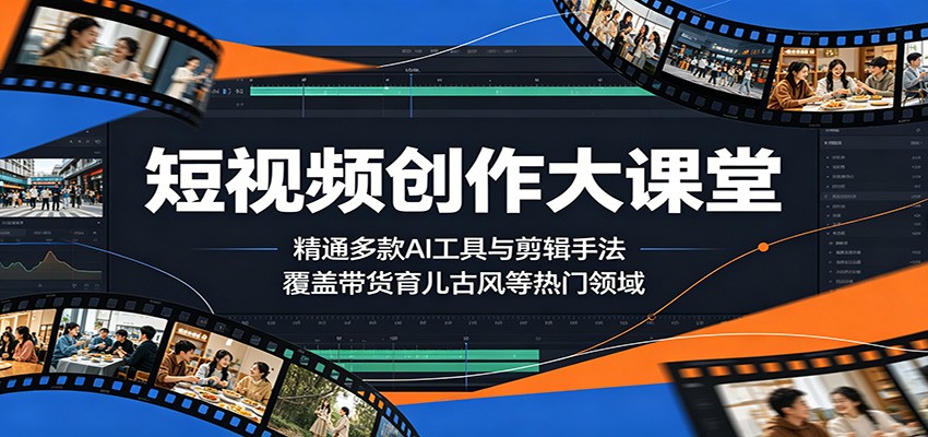 短视频创作大课堂：精通多款AI工具与剪辑手法，覆盖带货、育儿、古风等热门领域-资源共享