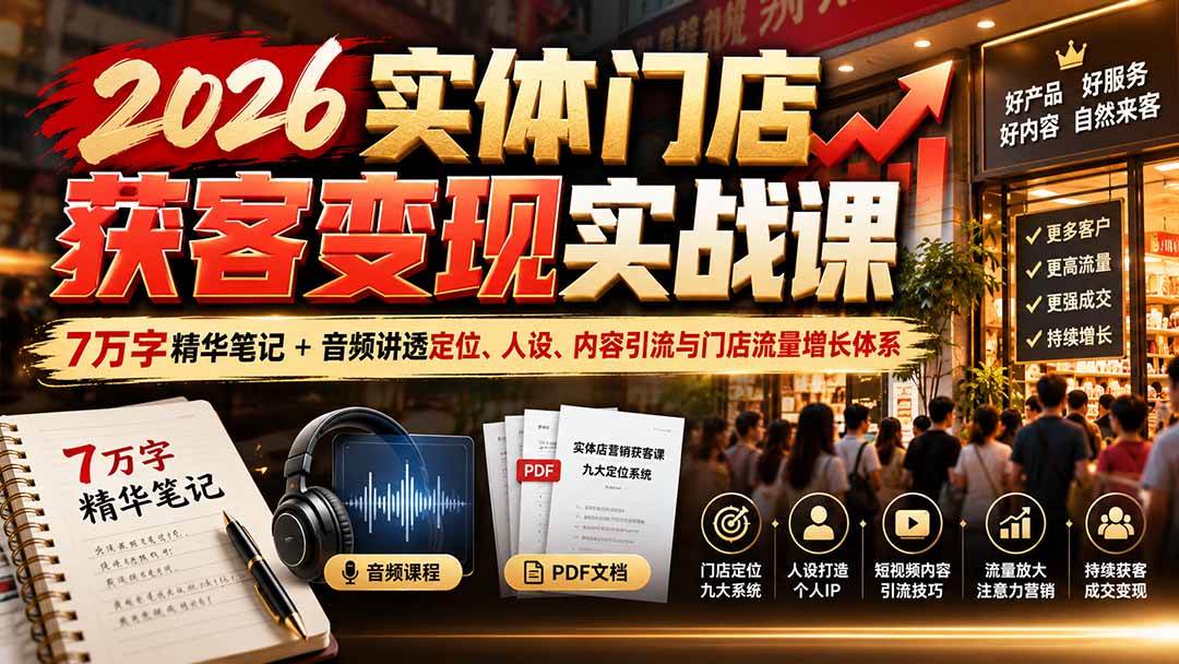 (20832期)2026实体门店获客变现实战课:7万字精华笔记+音频讲透定位、人设、内容引流与门店流量增长体系-资源共享
