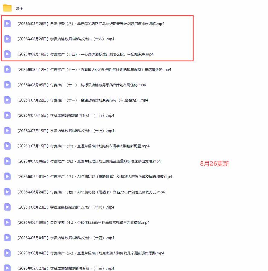 (20094期)2026淘宝电商终局之战VIP课-更新:自然搜索+直通车+无界+精准人群,系统掌握测款动销与全店推广布局方法-资源共享