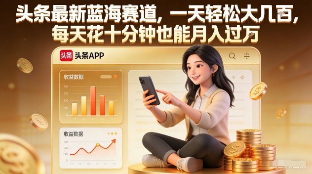 头条最新蓝海赛道，一天轻松大几张，每天花十分钟也能月入过1W【揭秘】-资源共享