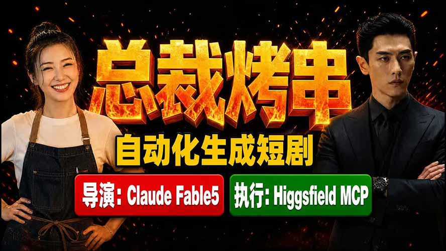 《总裁烤串》真人短剧全自动诞生！Claude Fable5 当导演，Higgsfield MCP 执行！-资源共享
