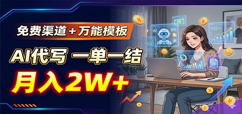 免费渠道+万能模板,AI代写一单一结,月入2W+-资源共享