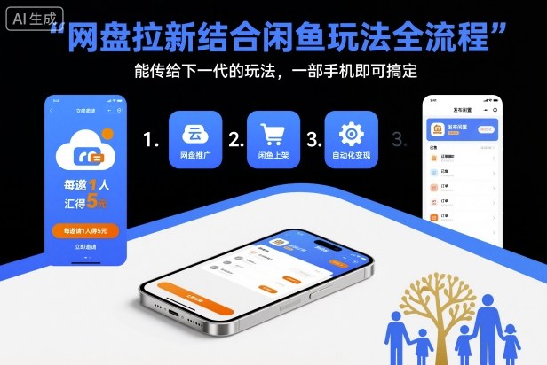 网盘拉新结合闲鱼玩法全流程，能传给下一代的玩法，一部手机即可搞定(附入口渠道以及实操教程)-资源共享
