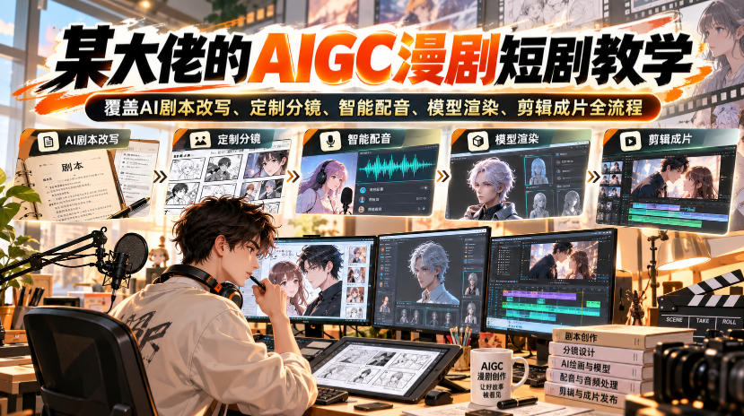 某大佬的AIGC漫剧短剧教学，覆盖AI剧本改写、定制分镜、智能配音、模型渲染、剪辑成片全流程-资源共享