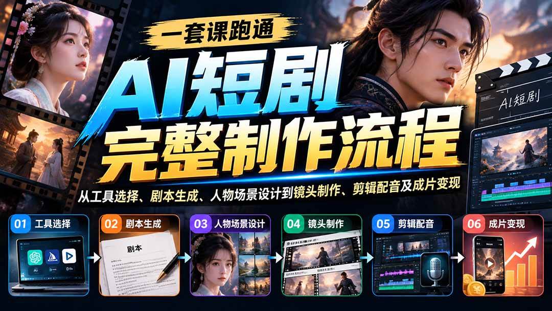 (20742期)一套课跑通AI短剧完整制作流程:从工具选择、剧本生成、人物场景设计到镜头制作、剪辑配音及成片变现-资源共享
