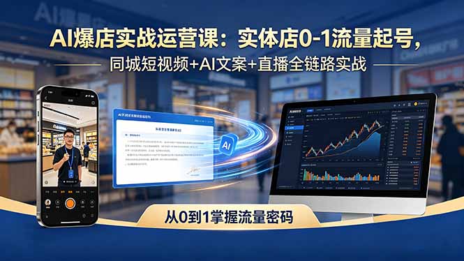 AI爆店实战运营课:实体店0-1流量起号,同城短视频+AI文案+直播全链路实战-资源共享