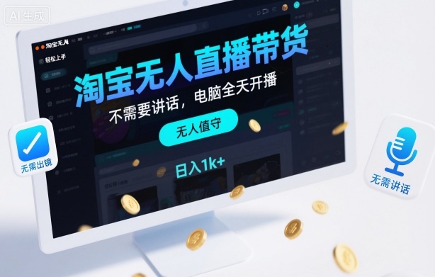 淘宝无人直播带货，不需要出镜，不需要讲话，电脑全天开播，轻松上手，日入1k+【揭秘】-资源共享