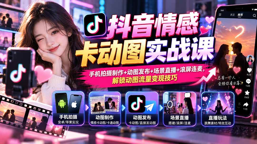 (20815期)抖音情感卡动图实战课:手机拍摄制作+动图发布+场景直播+滚屏连麦,解锁动图流量变现技巧-资源共享