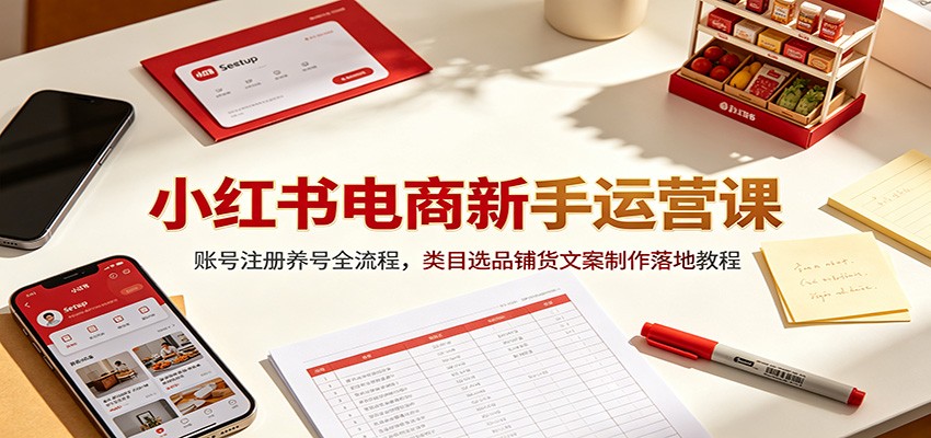 小红书电商新手运营课：账号注册养号全流程，类目选品铺货文案制作落地教程-资源共享