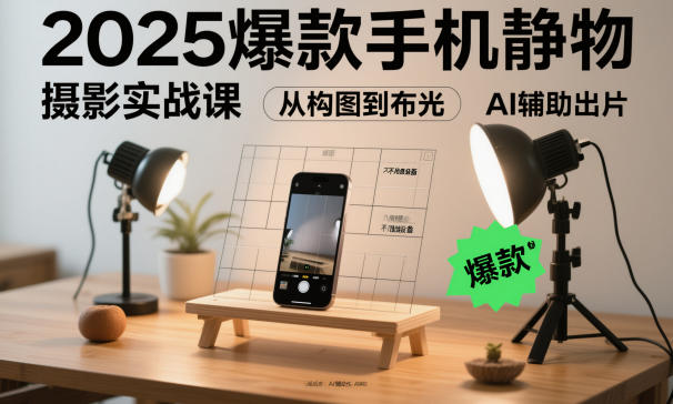 2025爆款手机静物摄影实战课，从构图到布光，不用贵设备，AI辅助出片-资源共享
