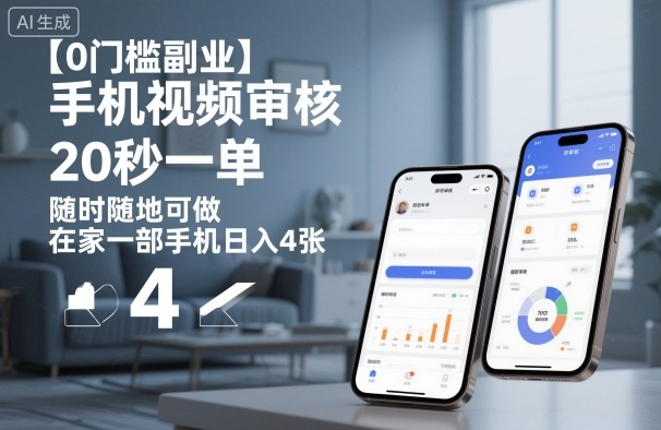 【0门槛副业】手机视频审核，20秒一单，随时随地可做，在家一部手机日入4张【揭秘】-资源共享