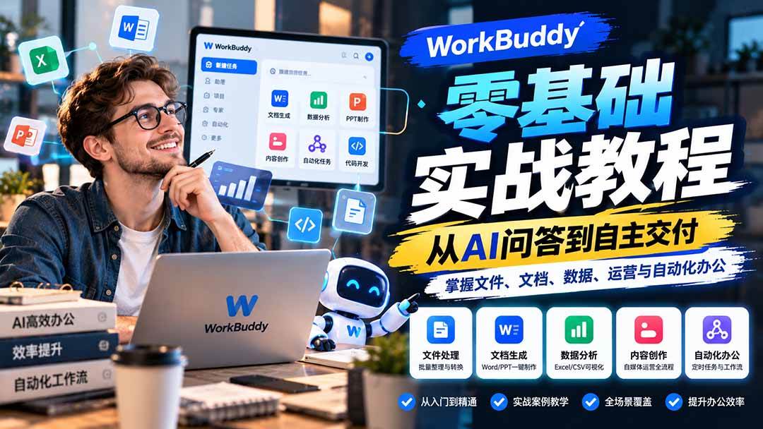 (20827期)WorkBuddy零基础实战教程:从AI问答到自主交付,掌握文件、文档、数据、运营与自动化办公-资源共享