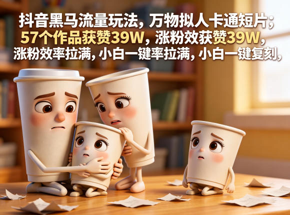 抖音黑马流量玩法,万物拟人卡通短片,57个作品获赞39W,涨粉效率拉满,小白一键复刻,保姆级拆解-资源共享