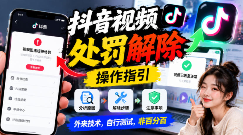 抖音视频处罚解除操作指引,外来技术,自行测试,非百分百-资源共享