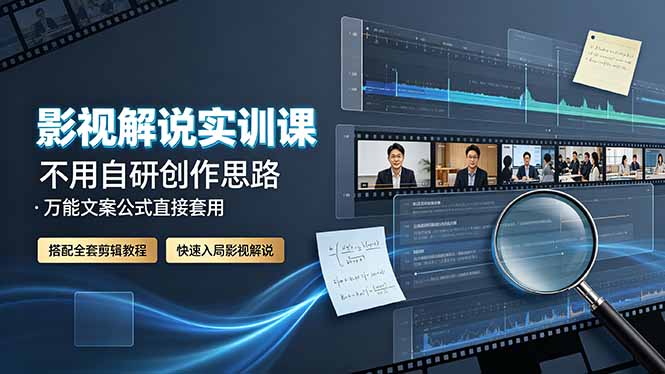 影视解说实训课:不用自研创作思路,万能文案公式直接套用,搭配全套剪辑教程,快速入局影视解说-资源共享