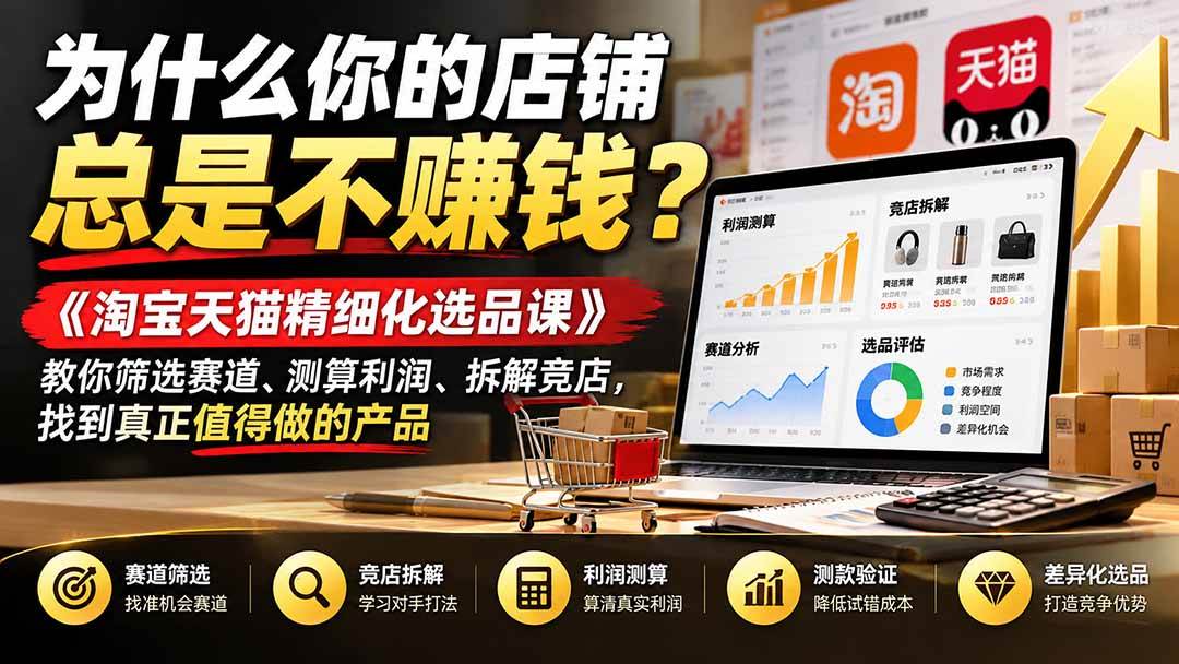 (21171期)为什么你的店铺总是不赚钱?《淘宝天猫精细化选品课》教你筛选赛道、测算利润、拆解竞店,找到真正值得做的产品 (21171期)为什么你的店铺总是不赚钱?《淘宝天猫精细化选品课》教你筛选赛道、测算利润、拆解竞店,找到真正值得做的产品