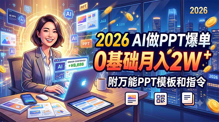 2026 AI做PPT爆单,0基础月入2W,附万能PPT模板和指令-资源共享