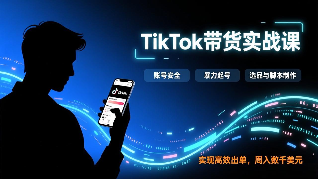 TikTok带货实战课，涵盖账号安全、暴力起号、选品与脚本制作，实现高效出单，周入数千美元-资源共享