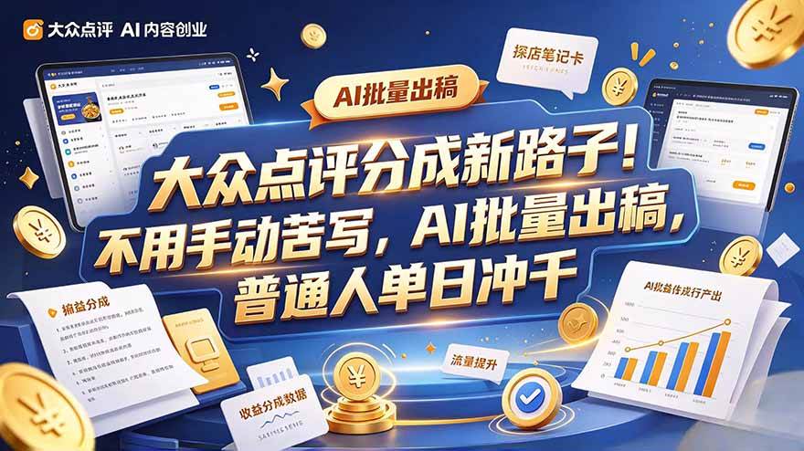 (20983期)大众点评副业新玩法,工具提效解放双手,批量做笔记,单日可破千-资源共享