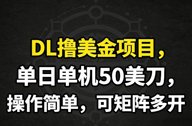 DL撸美金项目，单日单机50美刀，操作简单，可矩阵多开-资源共享