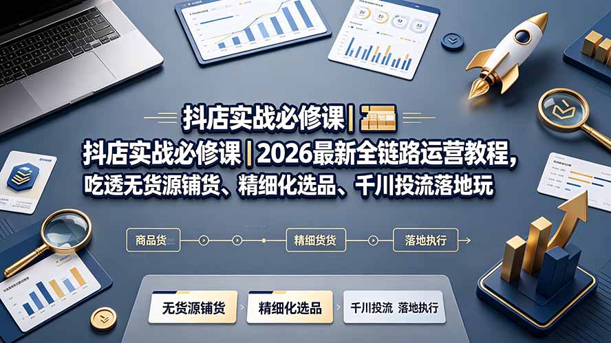 抖店实战必修课｜2026最新全链路运营教程，吃透无货源铺货、精细化选品、千川投流落地玩法-资源共享