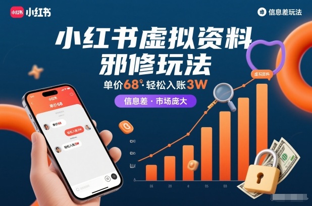 小红书虚拟资料邪修玩法，单价68，轻松入账3W，信息差玩法，市场庞大-资源共享