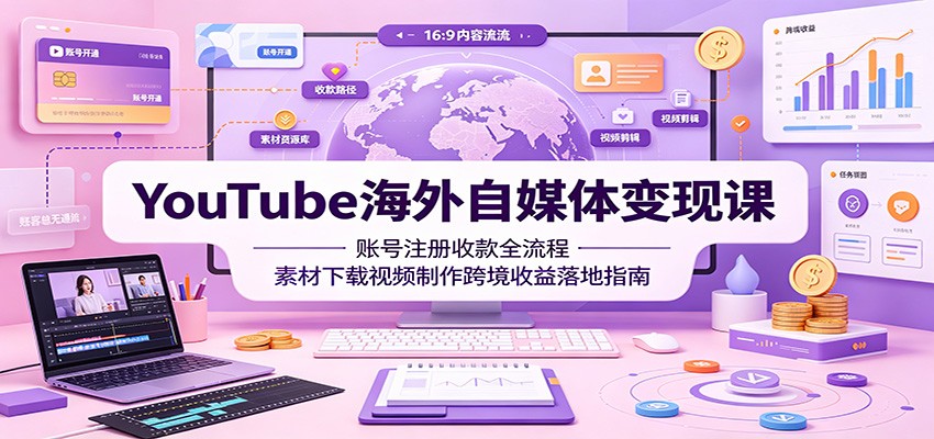 YouTube海外自媒体变现课:账号注册收款全流程,素材下载视频制作跨境收益落地指南-资源共享