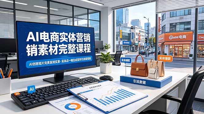 AI电商实体营销素材完整课程，AI创意短片完美复刻实景，实体店一键生成宣传引流短视频-资源共享