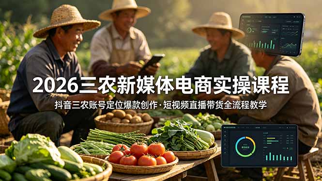 2026三农新媒体电商实操课程:抖音三农账号定位爆款创作,短视频直播带货全流程教学-资源共享