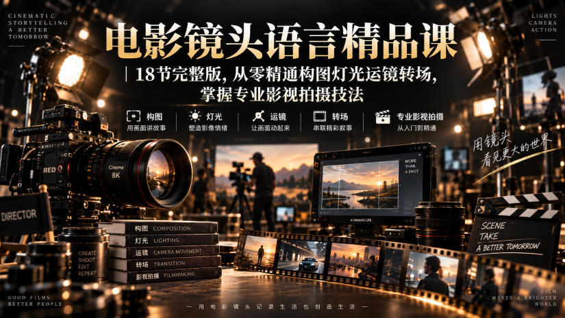 电影镜头语言精品课|18节完整版,从零精通构图灯光运镜转场,掌握专业影视拍摄技法-资源共享