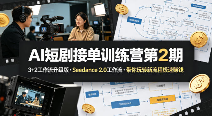 AI短剧接单训练营第2期，3+2工作流升级版，Seedance 2.0工作流，带你玩转新流程极速賺钱-资源共享