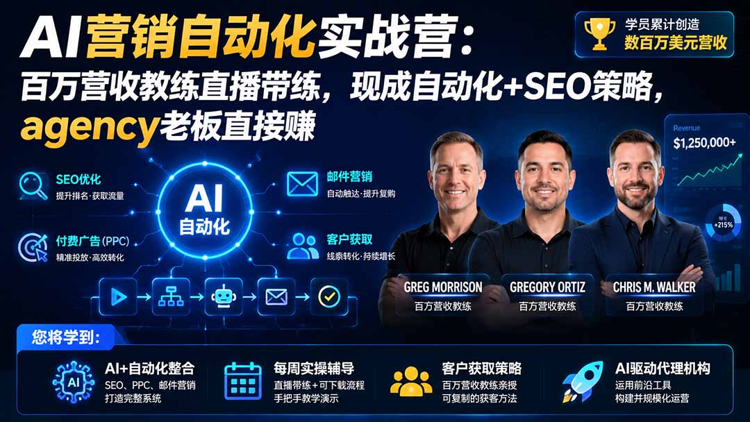 AI营销自动化实战营:百万营收教练直播带练,现成自动化+SEO策略,agency老板直接赚【原创双语字幕】-资源共享