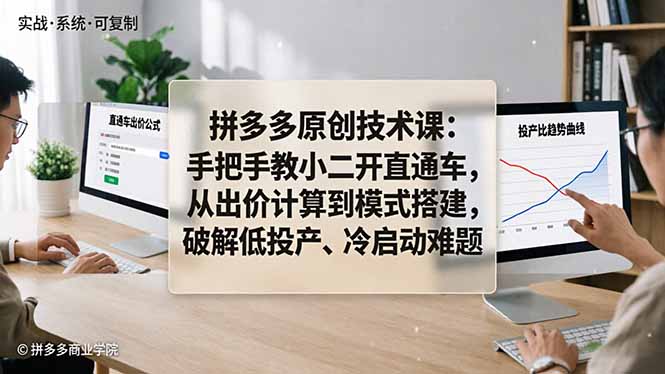拼多多原创技术课：手把手教小二开直通车，从出价计算到模式搭建，破解低投产、冷启动难题-资源共享