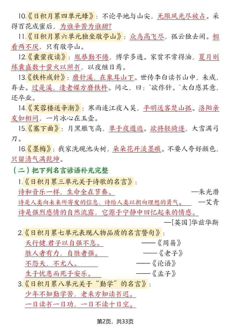 四年级下语文期末复习必考知识点（十大高频考点归纳）-资源共享