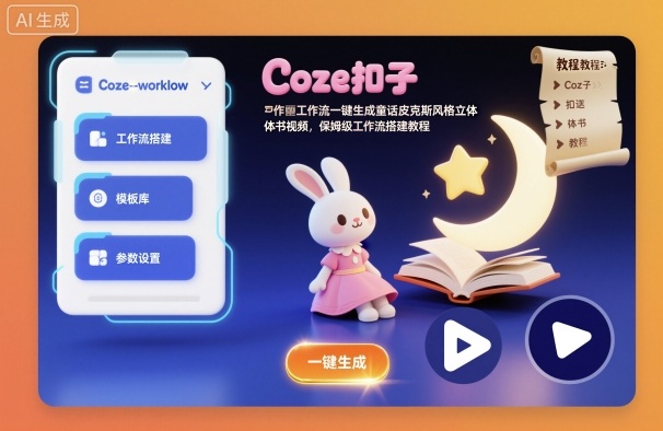 Coze扣子工作流一键生成童话皮克斯风格立体书视频，保姆级工作流搭建教程-资源共享