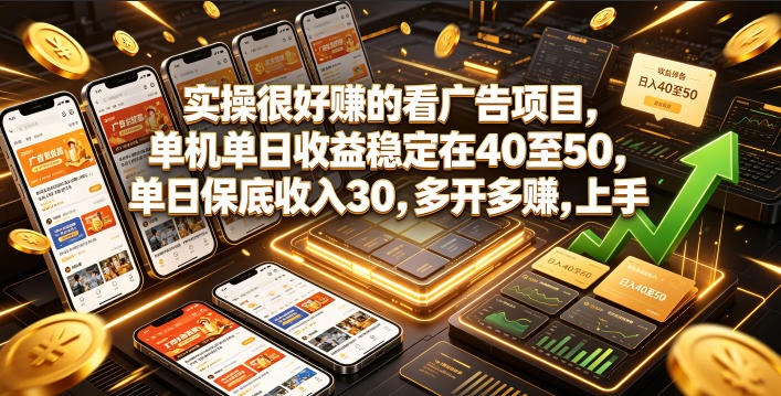 实操很好賺的看广告项目，单机单日收益稳定在40至50，单日保底收入30，多开多賺，上手就能变现【揭秘】-资源共享