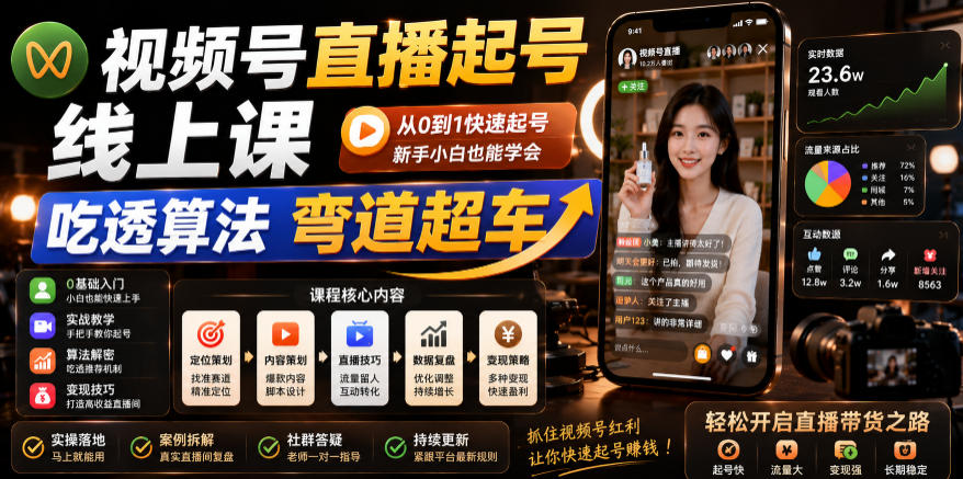 视频号直播起号线上课,吃透算法弯道超车(2026年6月)-资源共享
