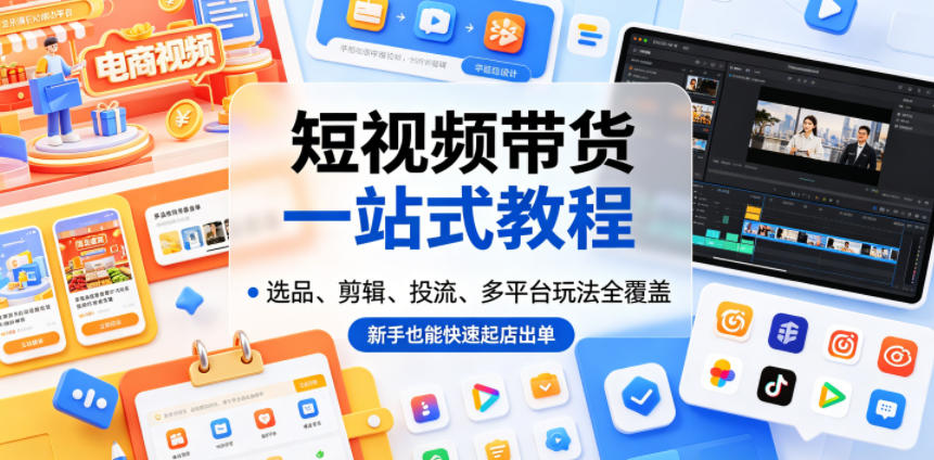 短视频带货一站式教程,选品、剪辑、投流、多平台玩法全覆盖,新手也能快速起店出单-资源共享