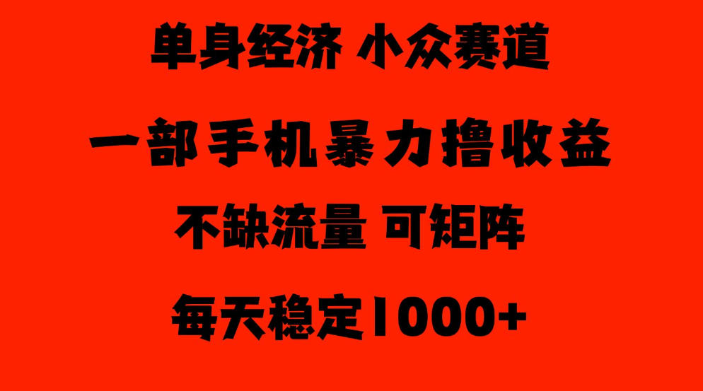 26年暴力单身经济,稳定日入500-1k,不缺流量,流量极大,冷门小众赛道,门槛低小白轻松上手【揭秘】-资源共享