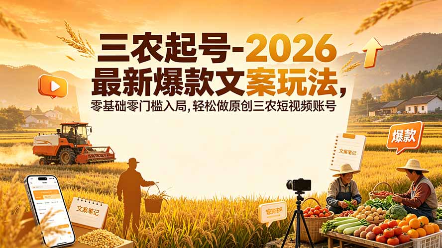 三农起号-2026 最新爆款文案玩法，零基础零门槛入局，轻松做原创三农短视频账号-资源共享