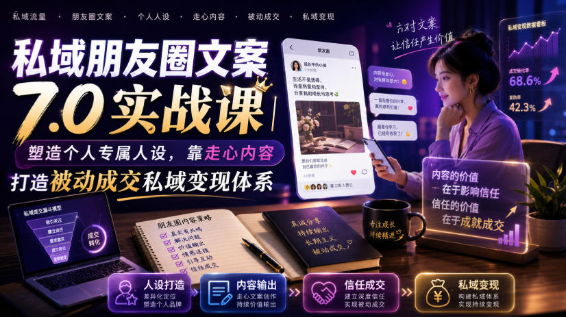 私域朋友圈文案7.0实战课｜塑造个人专属人设，靠走心内容打造被动成交私域变现体系-资源共享