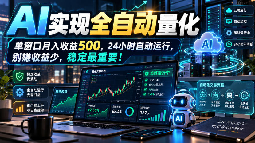 AI实现全自动量化,单窗口月入收益500,24小时自动运行,别嫌收益少,稳定最重要!【揭秘】 AI实现全自动量化,单窗口月入收益500,24小时自动运行,别嫌收益少,稳定最重要!【揭秘】