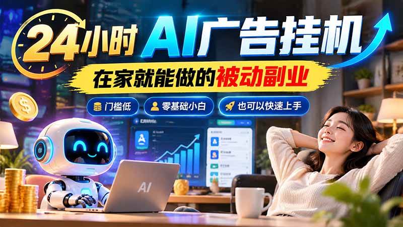 （21118期）24小时AI广告挂机｜在家就能做的被动副业，门槛低，零基础小白也可以快速上手-资源共享