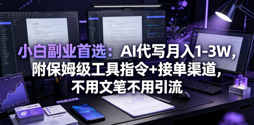 小白副业首选：AI代写月入1-3W，附保姆级工具指令+接单渠道，不用文笔不用引流【揭秘】-资源共享
