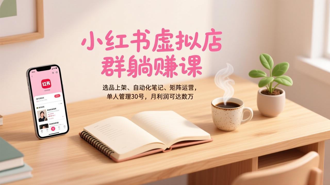 小红书虚拟店群躺赚课，选品上架、自动化笔记、矩阵运营，单人管理30号，月利润可达数万-资源共享