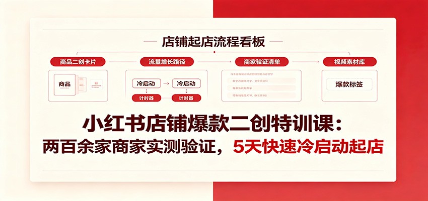 小红书店铺爆款二创特训课:两百余家商家实测验证,5天快速冷启动起店-资源共享